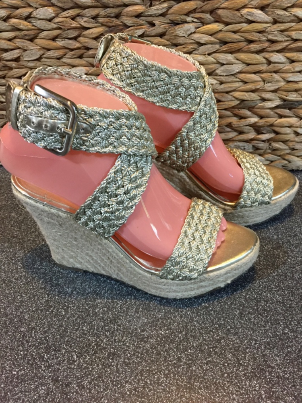 Jessica Simpson Gold Braided Espadrille Wedge Sandals - Picture 5 of 11
